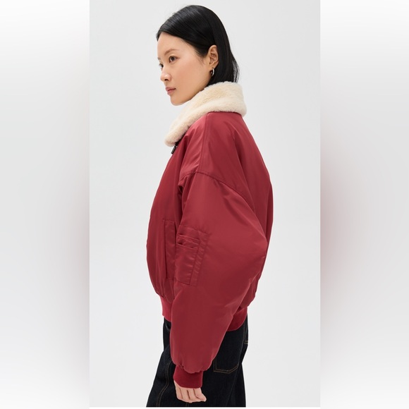 Lioness Burgundy Bomber Jacket with Cream Collar - Picture 3 of 6